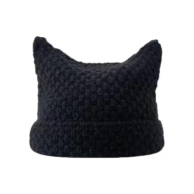 New Japanese Streetwear Harajuku Beanie Little Devil Striped Knitted Hat Women Girls Autumn Winter Cute Cat Ears Cap