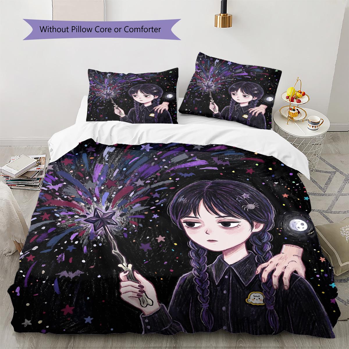 

Wednesday Addams Pattern Bedding Quilt Set Quilt Cover Pillowcase Home Decoration Birthday Gift (1 * duvet cover + 2 * pillowcase, without core) 135x200cm