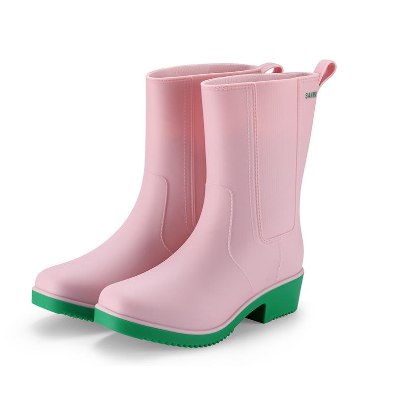 Mid-Tube Women's Rain Boots Outdoor Casual Waterproof Non-slip Outer Wear Water Shoes Work Shoes Thick And Warm For Four Seasons
