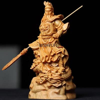 Üç Krallık döneminden Guan Gong'un Jiulong ev dekorasyon el sanatları ahşap geleneksel Çin heykelleri