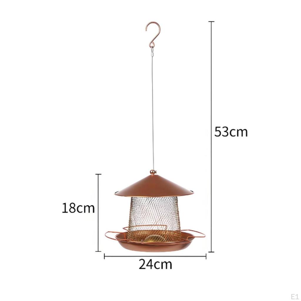 Hanging Bird Feeder Conical Roof Metal Avian Coppery Bronze Finish