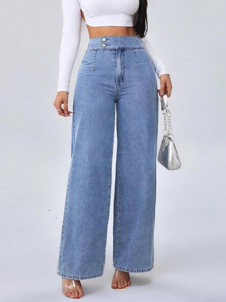 Heißer Artikel! Damen High Waist Lässige Lockere Weite Bein Jeans - Blau