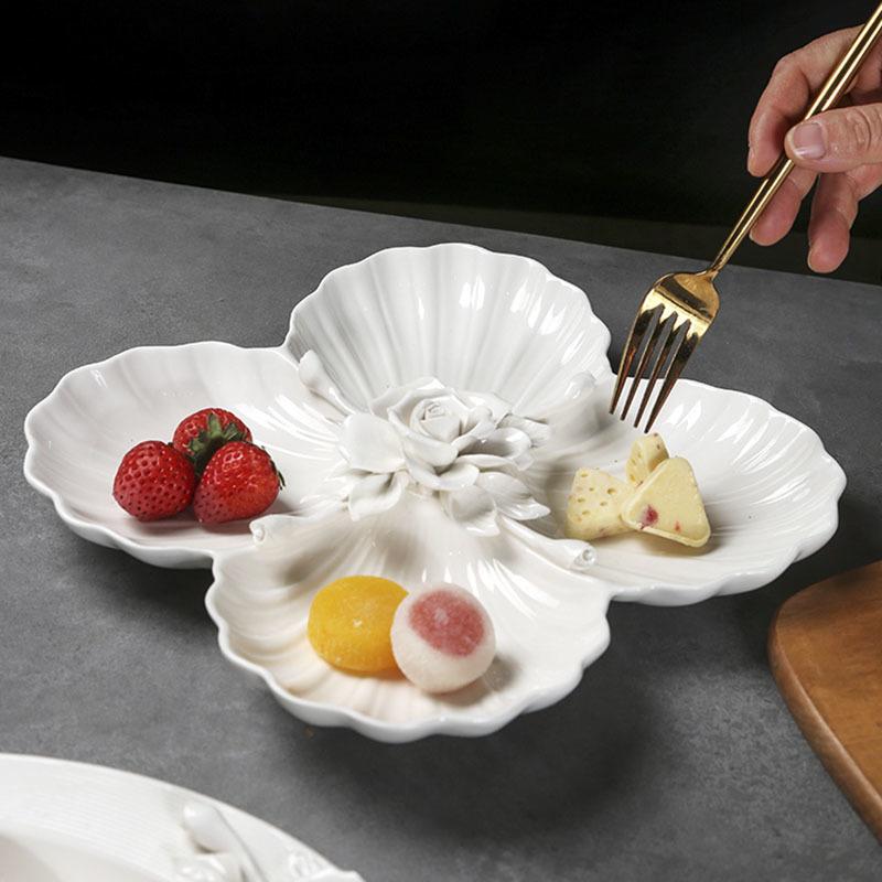 Blumenrelief Keramikteller Frühstück Obstsalat Speiseteller Hotel Restaurant Westlicher Teller Küche Dessertteller Besteck