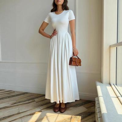 2025 Summer Women's Round Neck Solid Color Short Sleeve Commute Dress