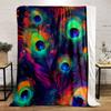 Vibrant peacock feathers with a cosmic and multicolor glowing effect. for all seasons blanket lunch break throw gift