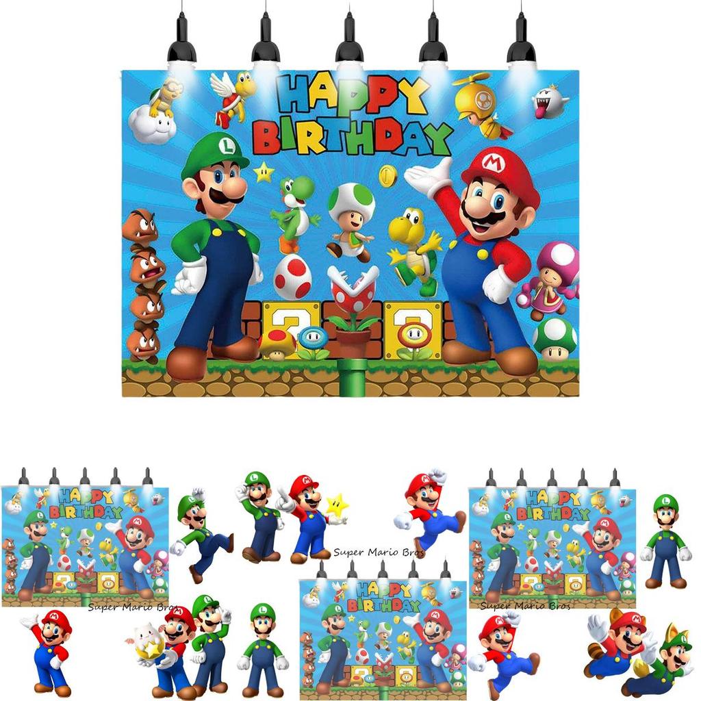 Super Mario Bros. Thema 3d Achtergrond Voor Kinderverjaardagsfeest Mario En Luigi