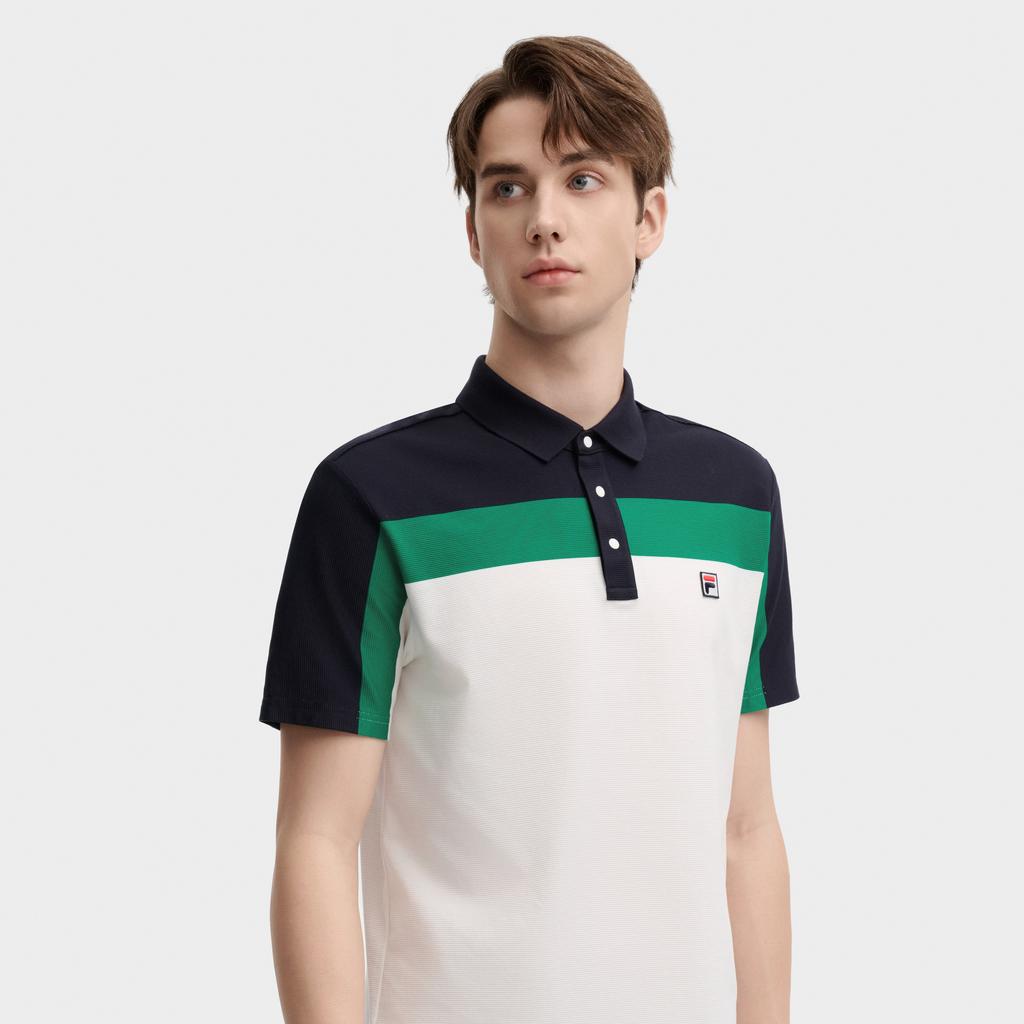 FILA Polo Shirts Men's Sulfurization Green Polo Collar Moderate Straight Fit F11M437105FDG