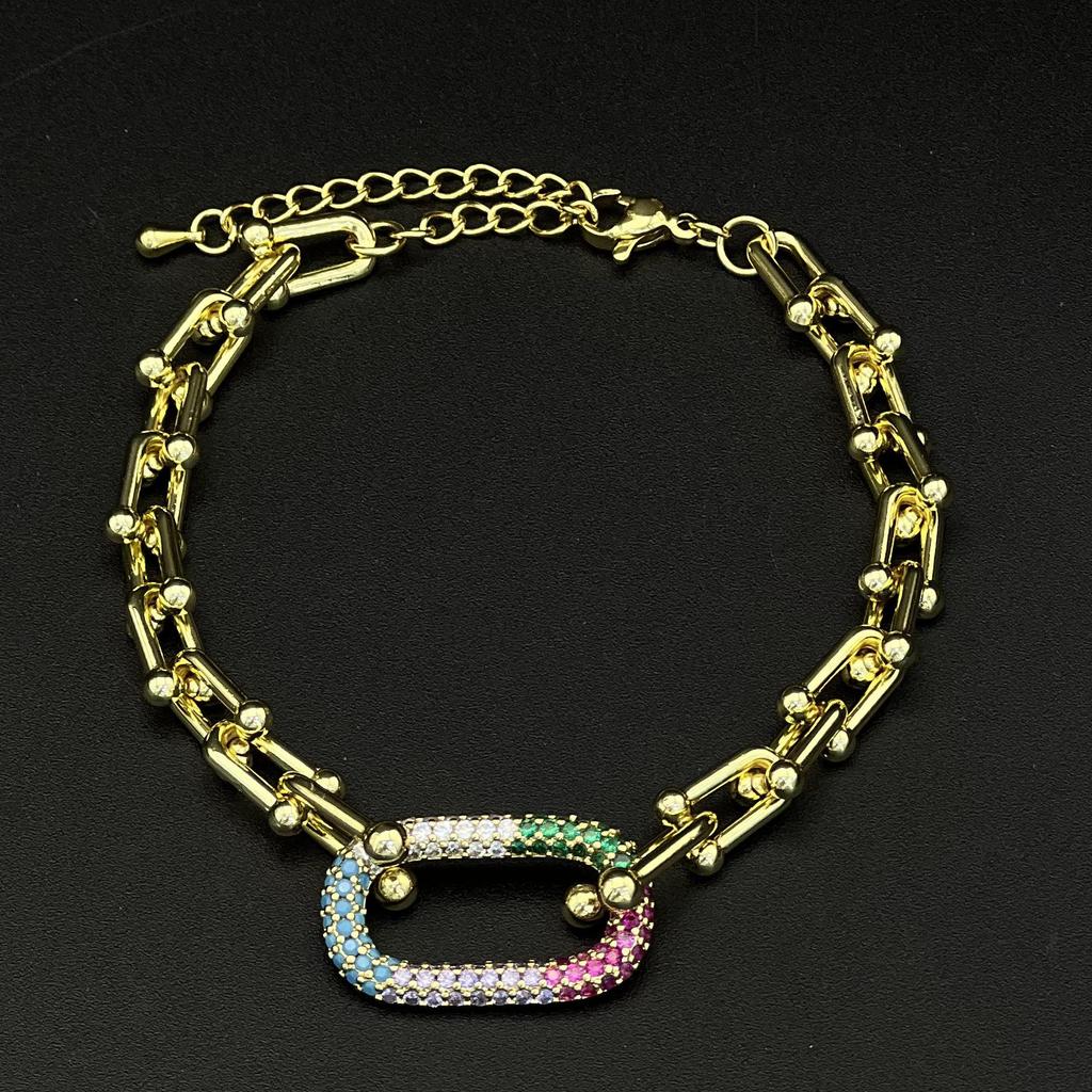 European & American Horseshoe Buckle Bracelet with Bamboo Section and Micro-paved Zircon