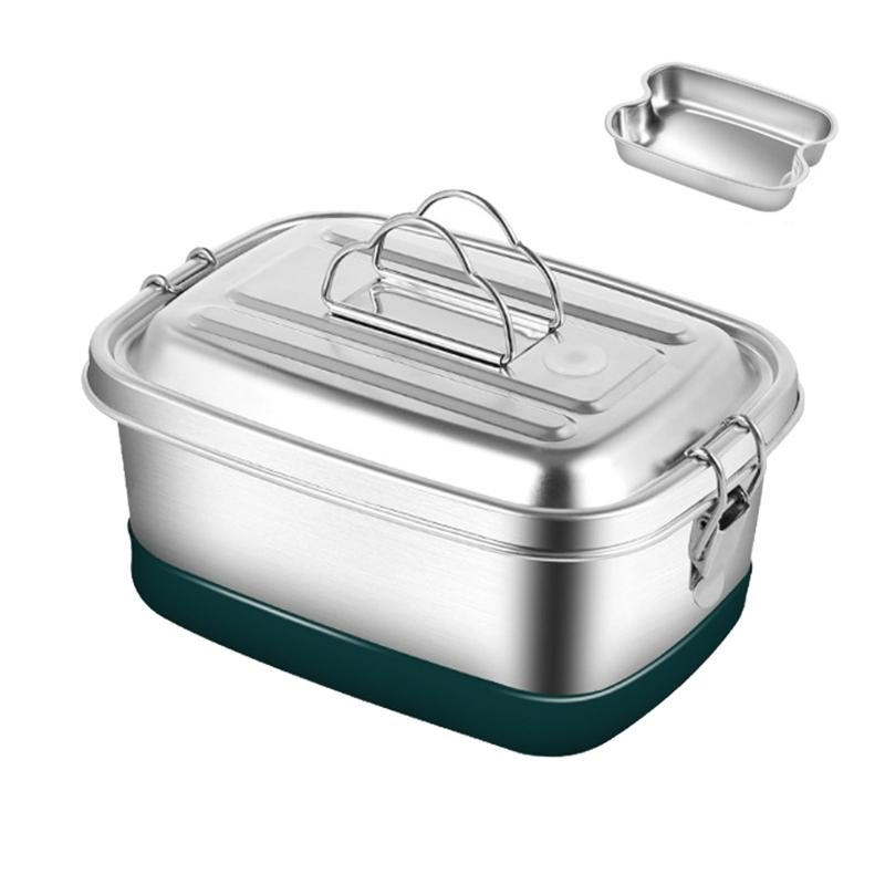 Stalowy Pudełko Śniadaniowe Dwuwarstwowe Pudełko Bento z Przegródkami Szczelny Pojemnik na Jedzenie dla Dorosłych i Dzieci