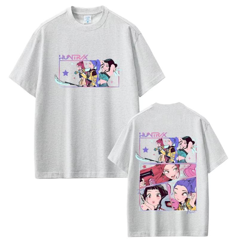 

KPop Demon Hunters Rumi Mira Zoey Double Sided Print T-shirt Men Women Cartoon Casual Oversized Short Sleeve T-shirts Fans Gift 4XL