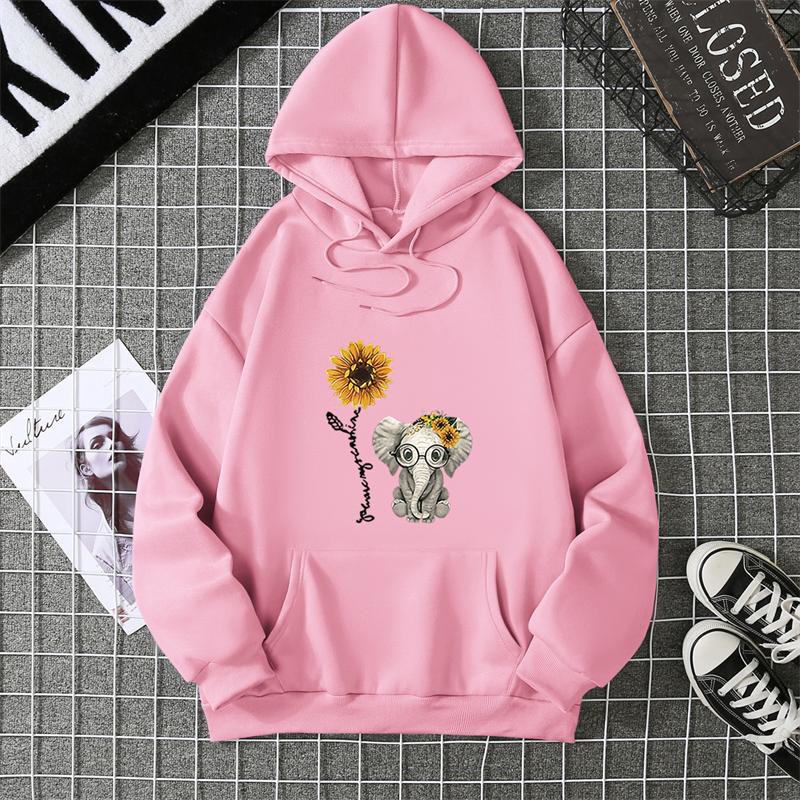Women's Sunflower Elephant Printing Pattern Round Neck Pullover Long Sleeve Sweater Women Pullover Crew Neck Style