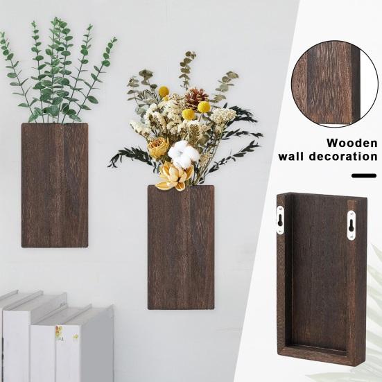 Wooden Wall Planter Rustic Farmhouse Living Room Bedroom Office Wooden Wall Mount Greenery Plants Dried Flowers Pot Vase Decoration
