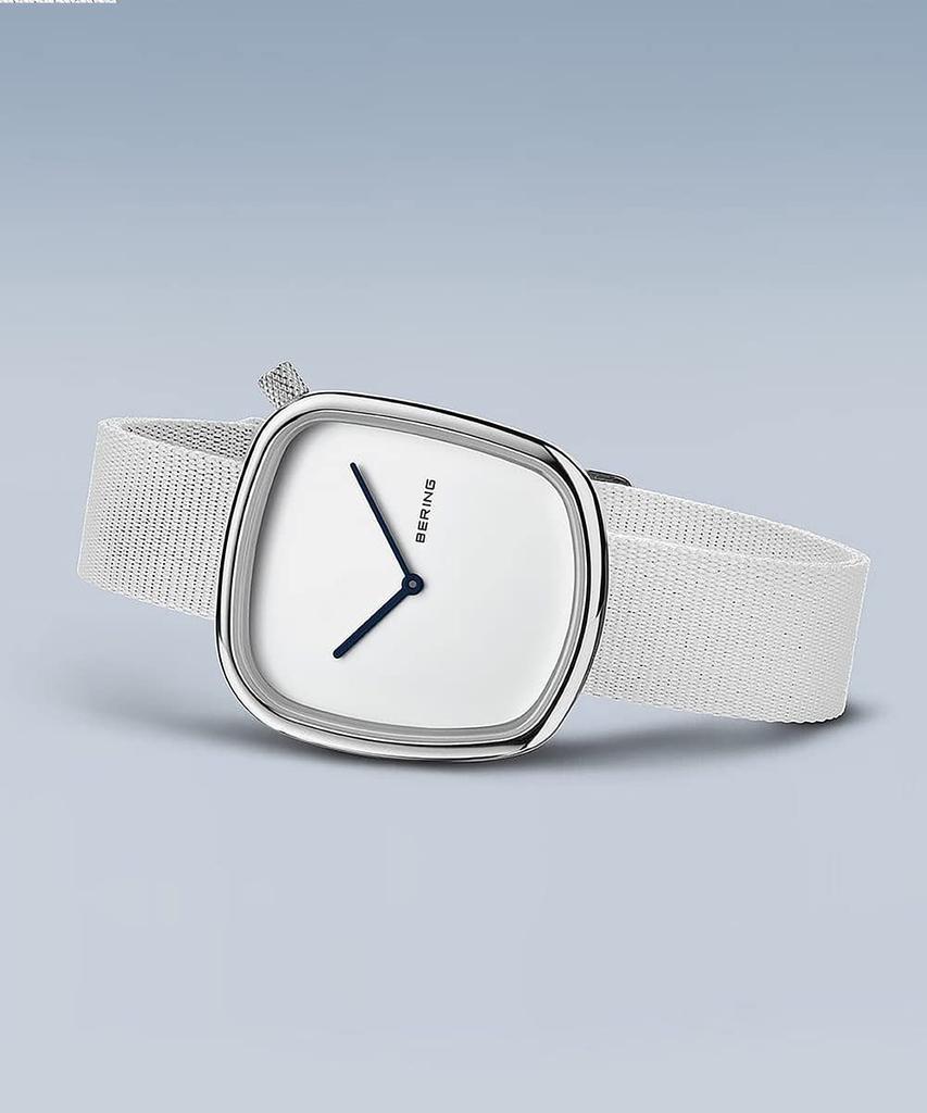 BERING Quartz Watch Pebble White Stainless Steel Mesh Strap Regular Import Product 3 Year Internal Warranty Sapphire Glass Scratch Resistant Break