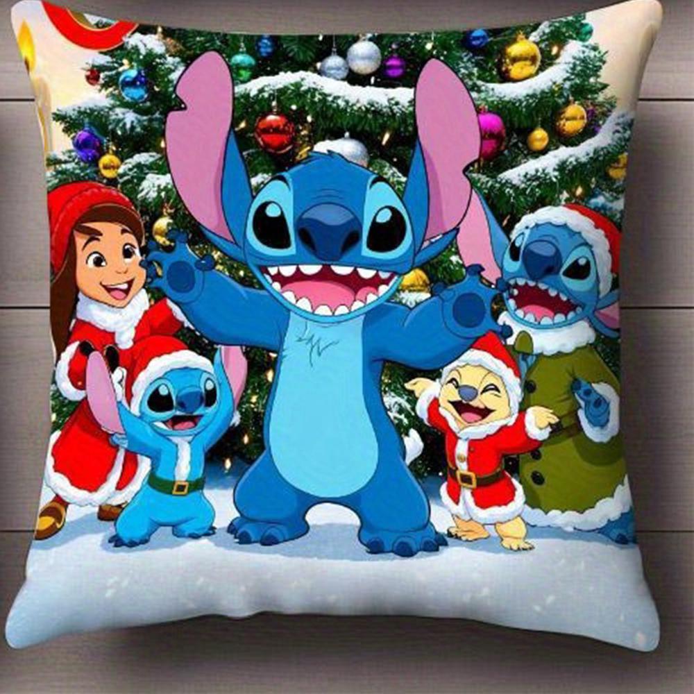 

1 piece of Christmas cute Stitch pillowcase living room sofa cushion cover Kawaii room home decoration Christmas gift 16x16Inch
