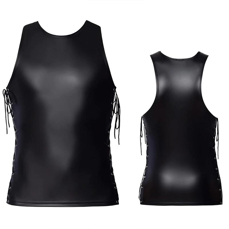 Men Sexy Wet Look Pvc Patent Leather Shiny Boxer Brief Lace Up Side Fetish Shorts Hot Pants Tops Underwear Lingerie Outfit
