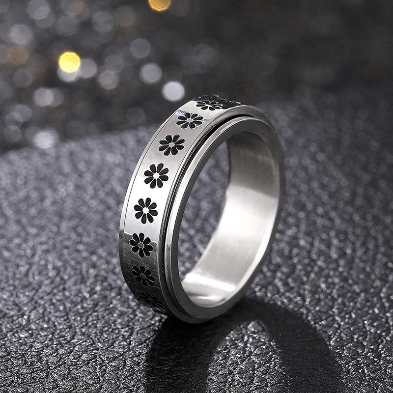Personalized Niche Ring, Rotatable Unisex Ring, Small Flower Fashion Jewelry