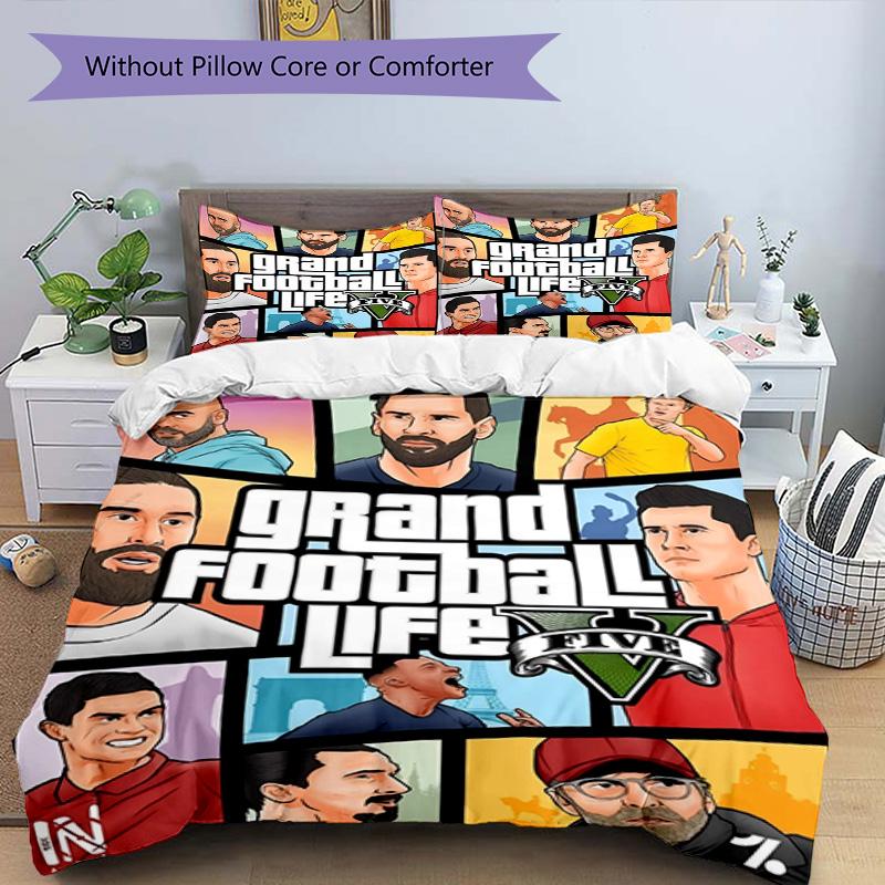 3Pcs G-T-A Football Superstars Pattern Bedding Quilt Set Quilt Cover Gift For Fans 1 Duvet Cover 2 Pillowcase