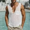 Men V Neck Sleeveless Hollow Mesh See Through Party Beach Tank Tops