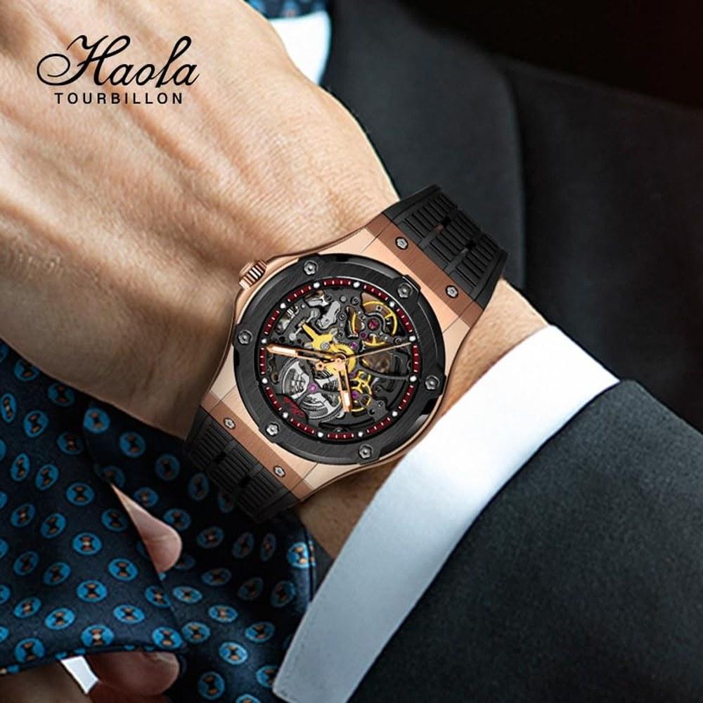 Haofa Men's Skeleton Automatic Watch 80-Hour Power Reserve Hollow Dial Luminous Water-Resistant Wristwatch Gift