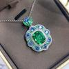 Simulation Retro Colored Treasure Pendant Necklace Colored Treasure Earrings Set Jewelry Emerald Female Stud Earrings Zircon Ring