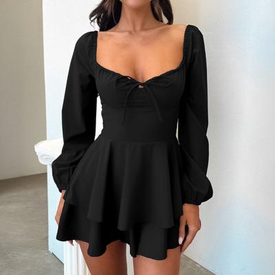 Herbst Hüfte Rock Mode Temperament Sexy Neckholder Gurt langärmeligen Kleid Frau