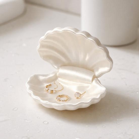 Elegant Jewelry Storage Tray Shell Shape Ring Dish, 3D Printed Organizer Tray, With Lid Small Decorative Trinket Holder for Earrings Necklaces