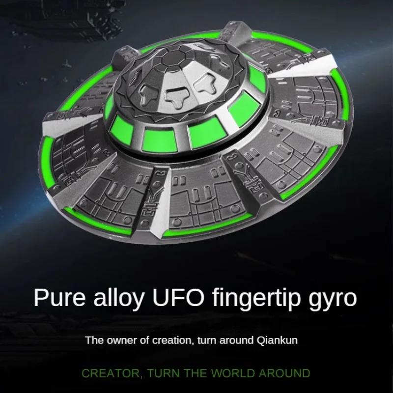 Cool Spaceship Ufo Fidgeting Spinner Edc Metal Alloy Luminous Fingertip Gyroscope Relaxing Toys For Adults Kids Counter Anxiety