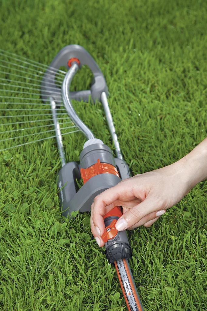 GARDENA Water Stop Connector with Water Flow Control Made In Compatible with 19mm Product Up To 5 Years Valve, Germany, Orange/Gray, (3/4") Hose,