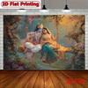 Tapiz Decorativo de Mitología India para Colgar en la Pared Krishna Radha Impresión de Poliéster Pareja Espiritual Obra de Arte Mural para Sala de Estar H