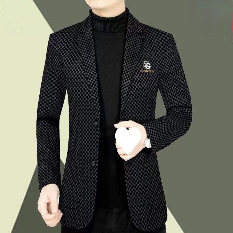 

Autumn and Winter Middle-aged Casual Suit Men s Jacket Fitted Men s Small Suit Spring and Autumn Dad s Casual Wear Single Western Casual Wear 3XL чорний
