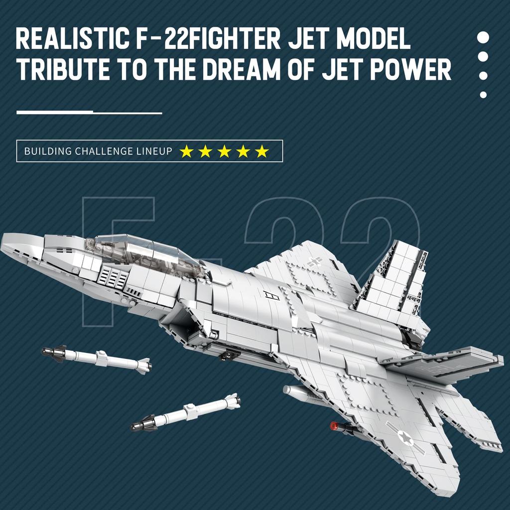 Technical USA F22 Raptor Stealth Strategic Fighter Building Blocks Supersonic Airplane Model Bricks Boy Toys Adult Gifts for Kid