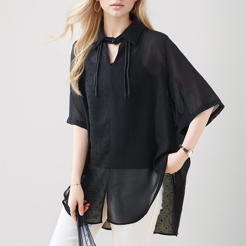 

Dimanaf 2024 Новая летняя женская свободная футболка больших размеров, черная тонкая рубашка в винтажном стиле, повседневные однотонные топы, футболки с коротким рукавом L чёрный