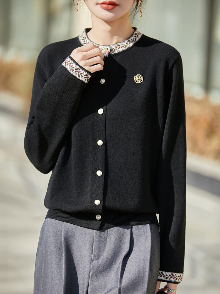French Fashion Jacquard Wool Knit Cardigan - Women's Slimming Autumn/Winter Sweater Coat