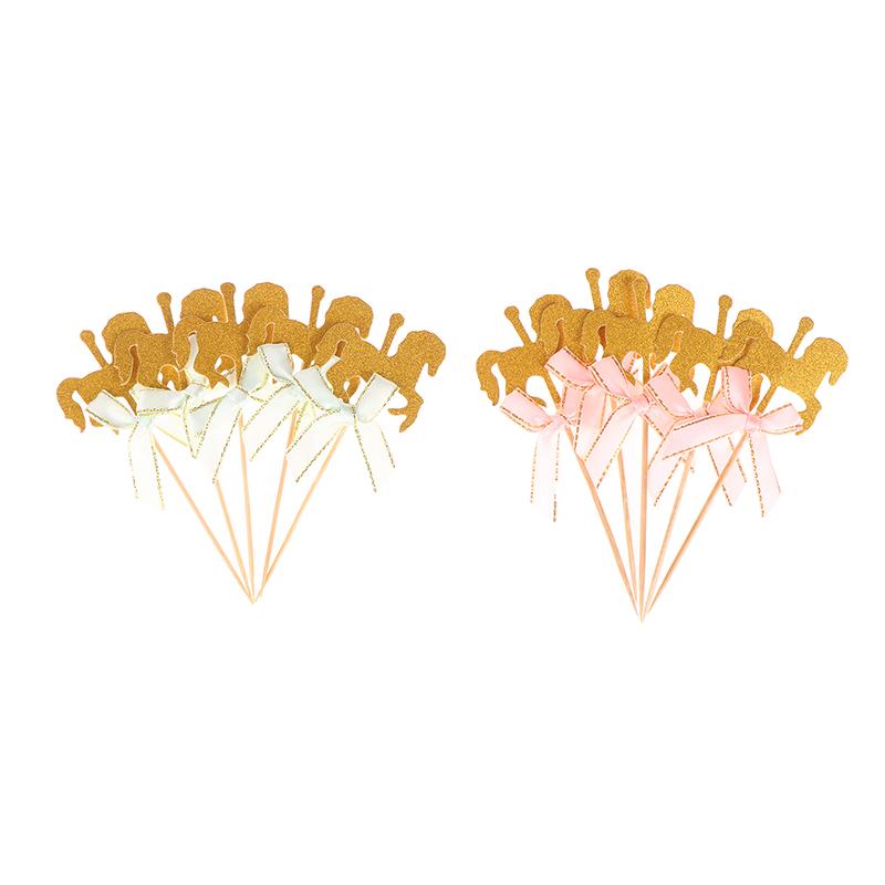 20Pcs Lovely Carousel Shape Cake Toppers Delicate Cupcake Dessert Toppers Table Decor Carousel Cake Fruit Card Insertion