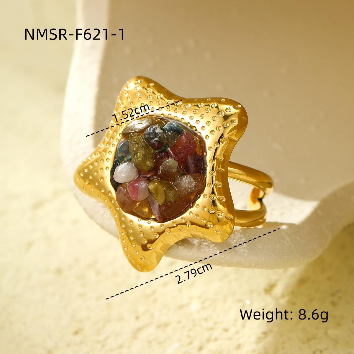 GEMCHIC Women s Stainless Steel Five-Point Star Inlaid Natural Stone Ring Fashion Luxury Jewelry