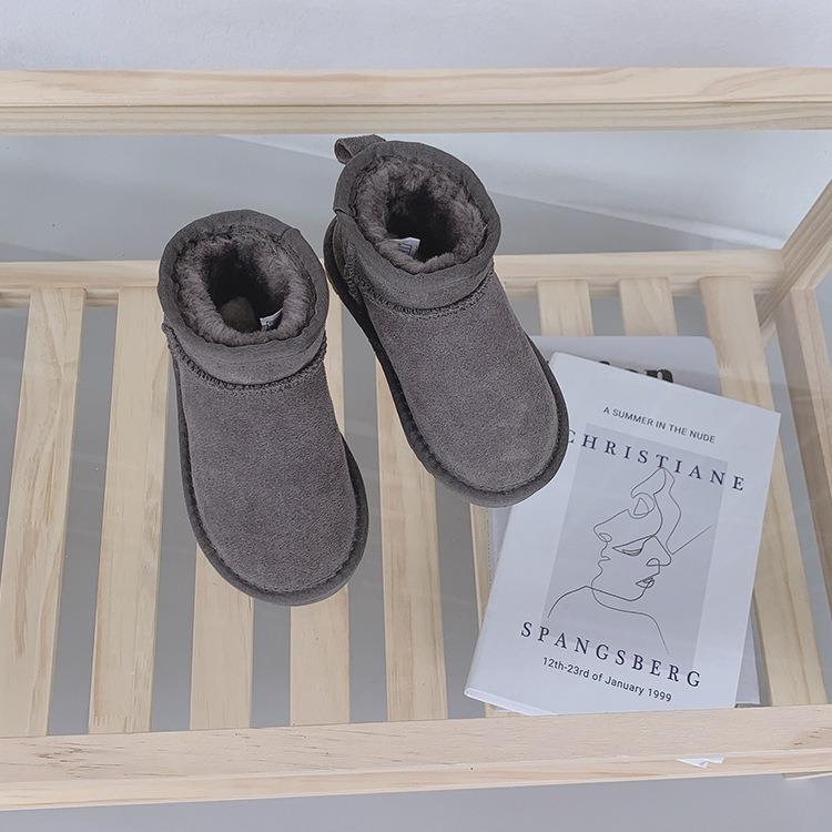 Winter Children Toddler Genuine Cow Leather Snow Boots Ultra Mini Girls Boys Warm Cotton Shoes Baby Fashion Outdoors Short Boots