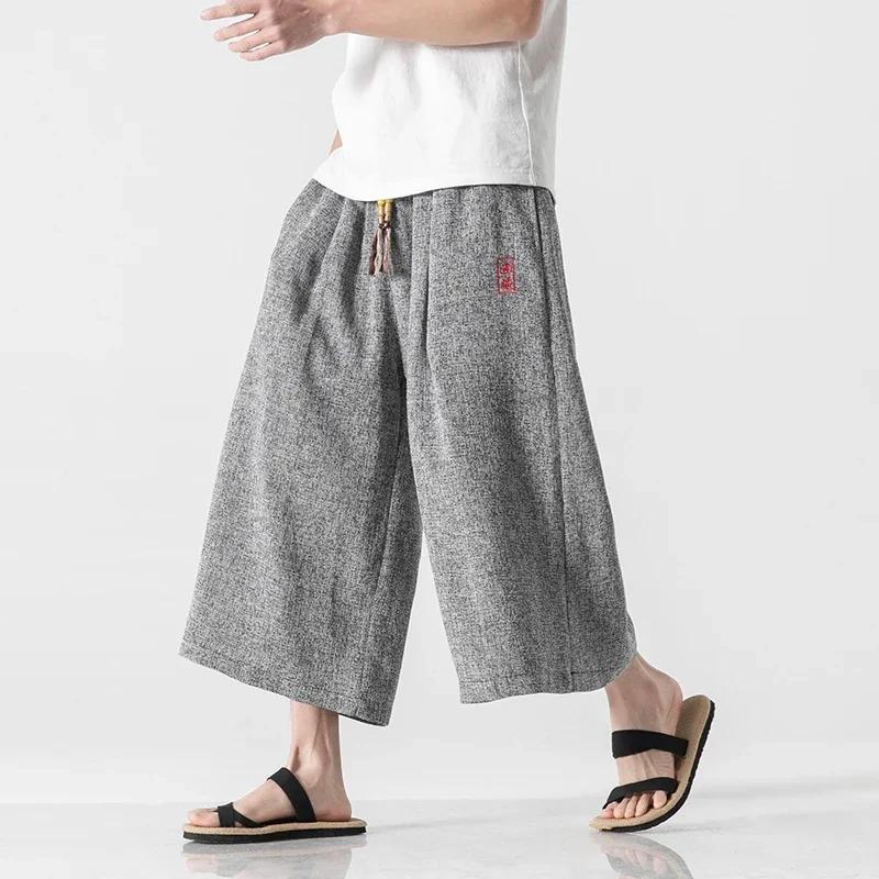 Japan Style Kimono Pants Men Bath Pant Japanese Samurai Harajuku Casual Loose Mens Shorts Yukata Wide Leg Trousers Plus