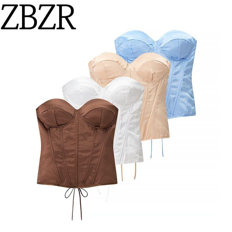 Za New Fall Women's Clothing 2025 Fashion Style Court Base Mesh Corset Fishbone Sexy Tube Top Tops