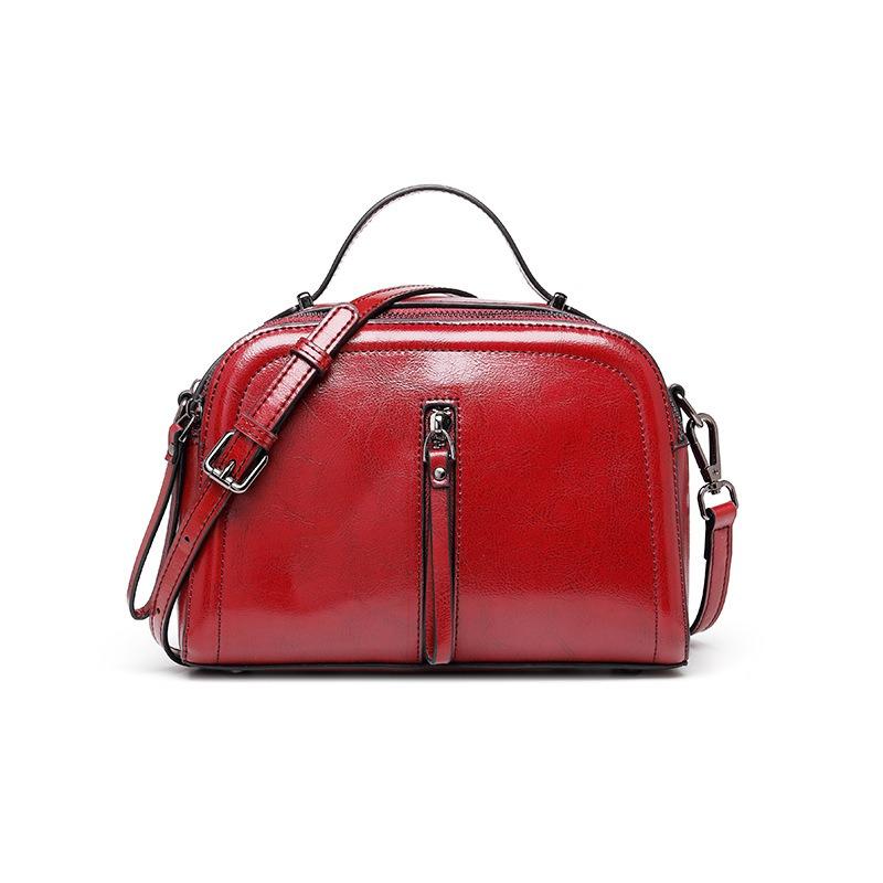 New leather fashion portable small square bag oil wax cowhide large capacity shoulder crossbody Guangzhou women's bag