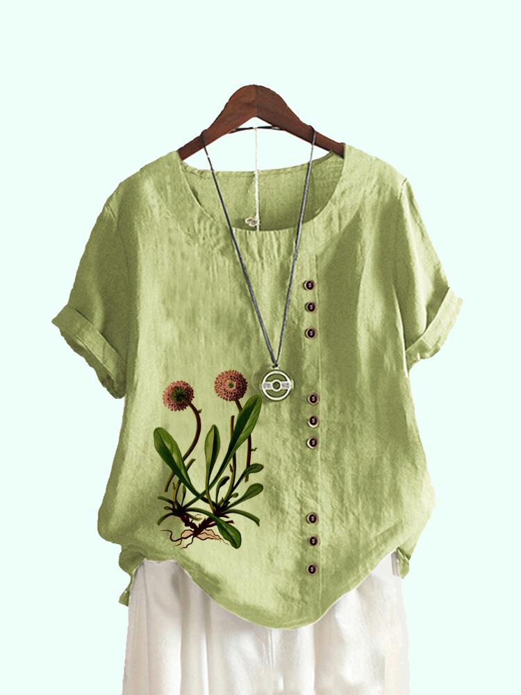 

Женская модная блузка с цветочным принтом, летний топ с короткими рукавами, женская повседневная футболка с круглым воротником, свободные блузки больших размеров XXXXXL зелёный