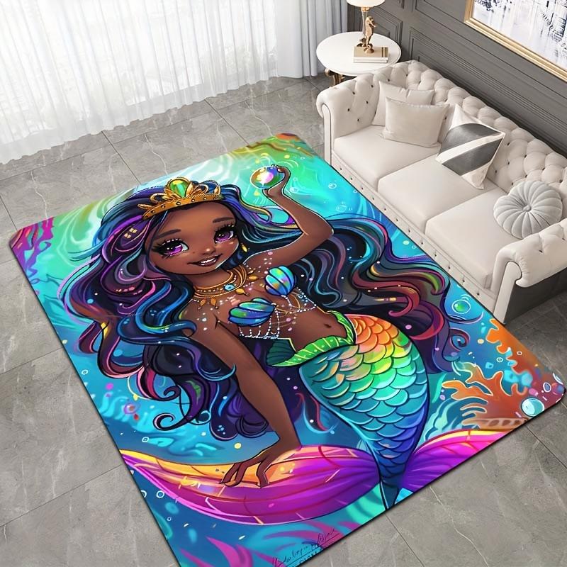 

Cartoon Mermaid Print Mat Set, 8mm Thick Non-Slip Machine Washable Rug for Bathroom Kitchen Living Room Bedroom Indoor Decor 40x60cm