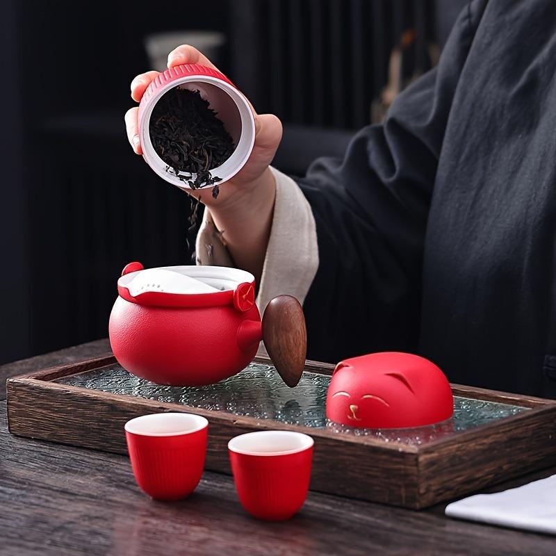 1set Travel Tea Set Portable Ceramic Teapot Suitable For Outdoor Camping Family Gathering RV Travel Birthday Gifts Holiday Gifts Chinese New Year Gift