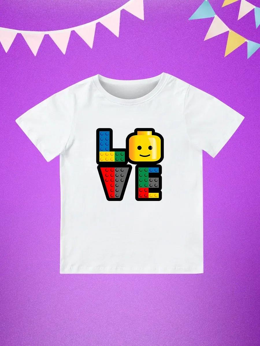 Round Neck Printed Pattern Pullover Short Sleeve Kids Tops Lego Love 170