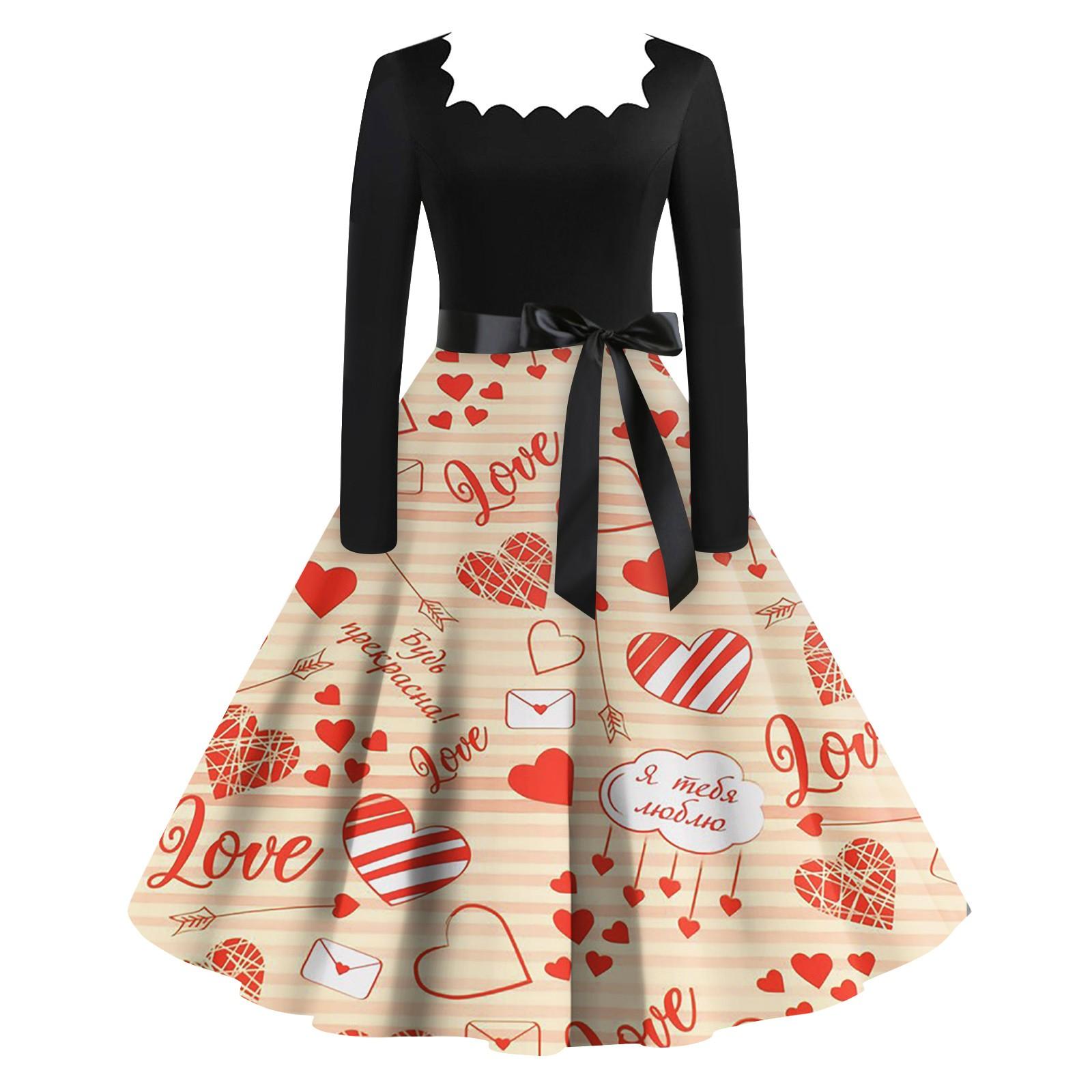 

Жіночі модні вінтажні вечірні сукні з довгим рукавом і квадратним вирізом з різдвяним принтом Сукні XXXL бежевий