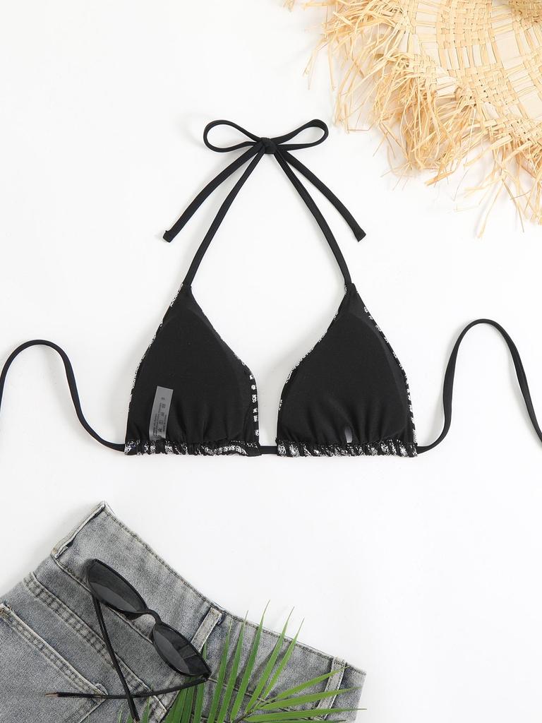 2026 Sexy Zebra Print Triangle Bikini Top - Open Back Tie-up Halter Swimsuit