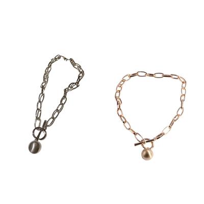 OT Circle Necklace Female Metal Ball Pendant Thick Chain Necklace Bracelet Hip Hop Clavicle Accessories