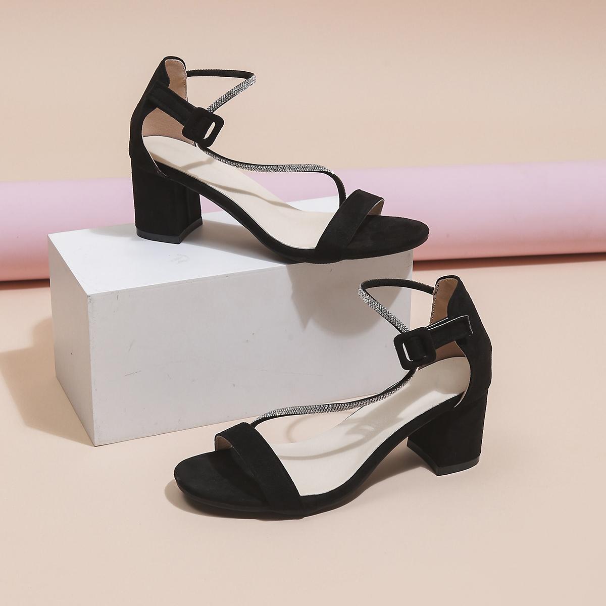 

Silver Glitter Strap Party Sandals Women 2025 Summer Square High Heels Shoes Sexy Suede Ankle Strap Cover Heel Sandals 43 чёрный