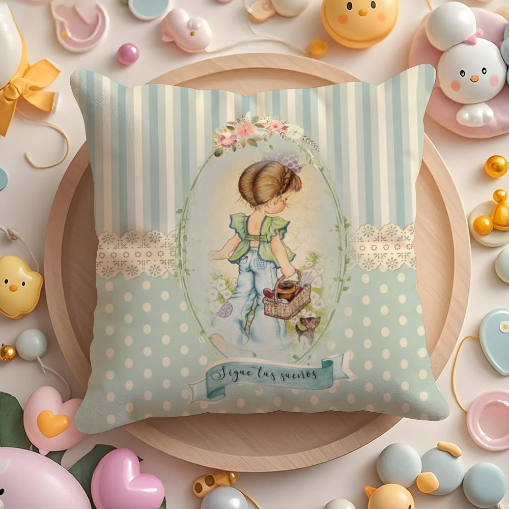 Cute Sarah Kay Girl Cushion Cover Short Plush Double-Sided Printing Home Machine Washable In Warm Winter Pillow Cover