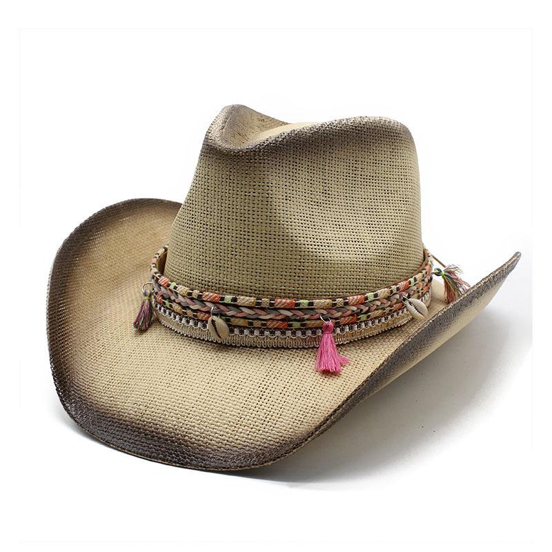 Cowboy Hat Beach Summer Hat Men'S And Women'S Panama Straw Hat Top Hat American Western Cowboy Hat