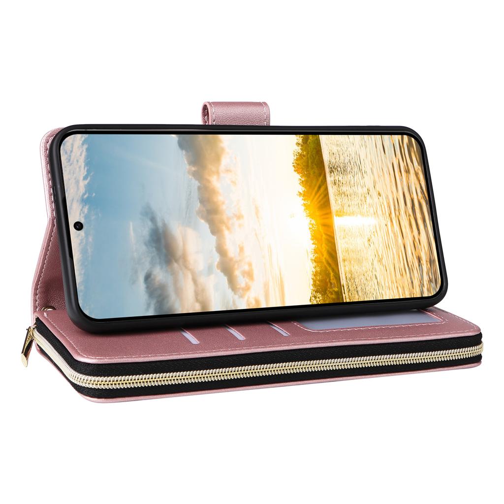 For Samsung Galaxy S25 FE Case 9 Card Slots Zipper Pocket PU Leather Phone Cover with Wrist Strap